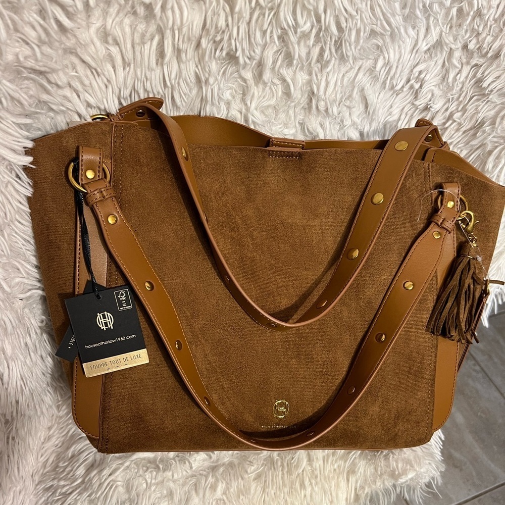 🤎🤎House of Harlow 1960 stunning Brown Faux Suede large Luxe Tote🤎🤎NWT - Picture 13 of 14